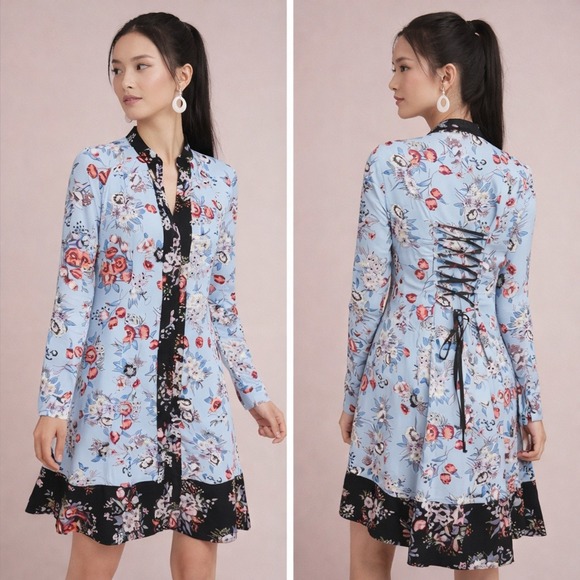 Anthropologie Dresses & Skirts - NWT Anthropologie Sz 2 Maeve Leyster Shirt Dress Floral Long Sleeved Midi